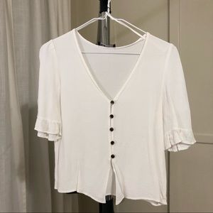 Zara trf Linen Top w/ Ruffle Edge Sleeve